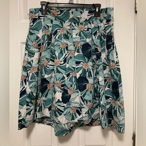 Loft Green Tropical Floral Pleated Pull Up Skirt #LB